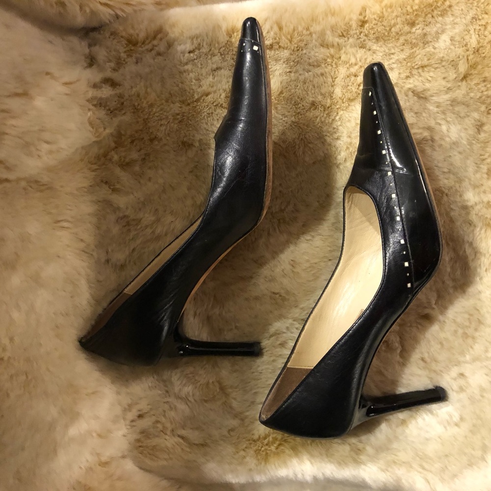 Ann Taylor Black Leather Heels w Cream Accent 9.5